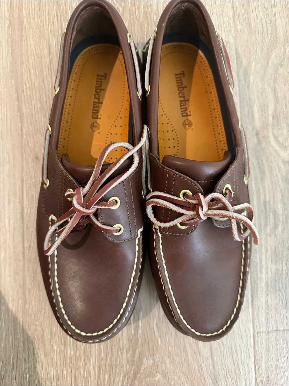 Timberland Brown Leather Boat Shoes with White Outsole